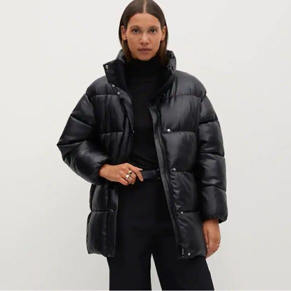 Mango Faux Leather Puffer Jacket Coat New - Picture 8 of 12